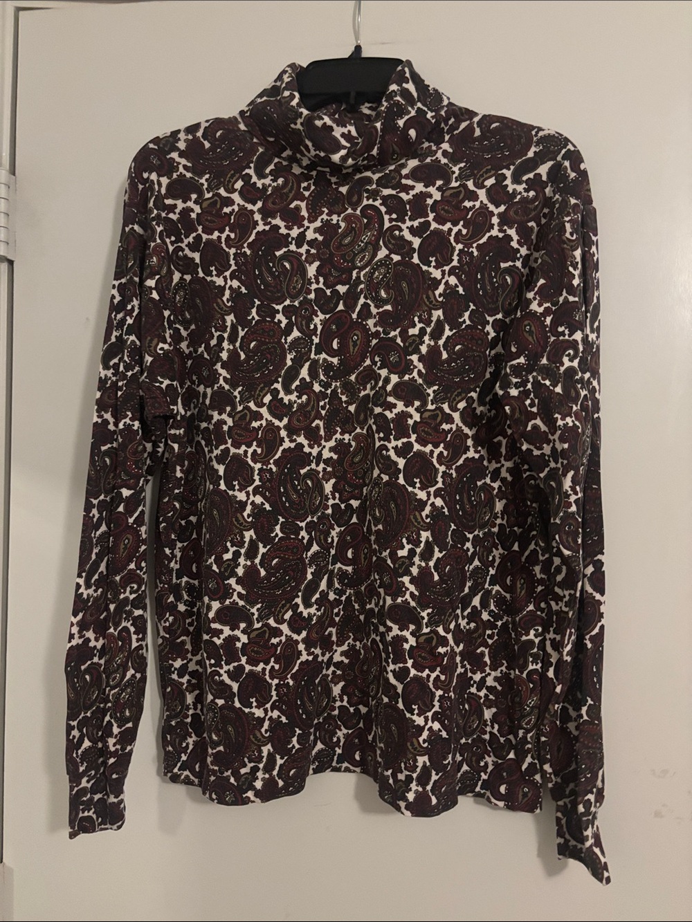 Vintage Paisley Turtleneck Long-Sleeve Top - Burgundy/Cream
